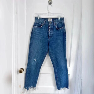Agolde Riley High-rise Straight Crop Jeans
W/ Shredded Hem In Veto Size 26